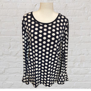 Carmen Marc Valvo Navy with White Polka Dot blouse/top with Flared Bell Sleeve